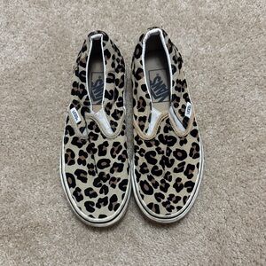 Vans Kids Tan and Black Leopard Slip-On Sneakers